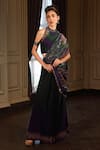Buy_Shilpi Gupta_Blue Blouse Viscose Dupion And Saree Ombre Pre-draped With Neck  _at_Aza_Fashions