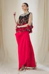 Buy_Anamika Khanna_Fuchsia Embroidered Tribal Round Tassel Layered Top And Skirt Set _at_Aza_Fashions