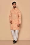 Buy_Aryavir Malhotra_Orange Handloom Cotton Woven Stipes Straight Kurta_at_Aza_Fashions