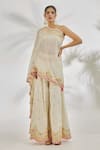 Buy_Gopi Vaid_Ivory Organic Cotton Embroidery Thread Amyra One Shoulder Tunic With Sharara _at_Aza_Fashions