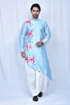 Buy_Arihant Rai Sinha_Blue Art Silk Printed Abstract Panelled Kurta Dhoti Pant Set _at_Aza_Fashions