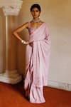 Archana Jaju_Pink Handwoven Cotton Hand Painted And Lucknowi Chikankari Saree With Blouse _Online_at_Aza_Fashions