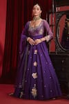 Buy_Ajiesh Oberoi_Purple Dupion Silk Embroidered Floral Patterns Scoop Saloni Long Anarkali Set _at_Aza_Fashions