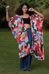 Buy_Ode To Odd_Multi Color Habutai Silk Printed Abstract Open Cape  _at_Aza_Fashions