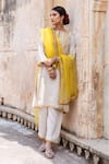 Buy_Gulabo Jaipur_Off White Hand Embroidered Zardozi Work Notched Roop Kurta Pant Set _at_Aza_Fashions