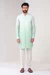 Buy_Shreyansh Designs_Blue Cotton Silk Mandarin Collar Kurta _at_Aza_Fashions
