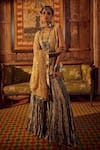 Buy_Etasha by Asha Jain_Beige Palazzo - Metallic Tissue And Kaftan - Georgette Embroidery & Set  _at_Aza_Fashions