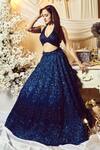 Buy_Varun Chakkilam_Blue Silk Organza Embroidery, Sequins, Beads Floral Pattern Lehenga And Blouse Set _at_Aza_Fashions