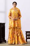 Buy Abbaran Yellow Chanderi Tassels, Embroidery V-neck Floral Printed Kurta Gharara Set at Aza Fashions Buy_Abbaran_Yellow Chanderi Tassels, Embroidery V-neck Floral Printed Kurta Gharara Set_at_Aza_Fashions