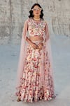 Buy_Nikita Vishakha_Purple Georgette, Modal, Mohair Embroidery Split Floral Print Tiered Lehenga Set _at_Aza_Fashions
