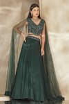 Buy_Seema Thukral_Emerald Green Blouse Georgette And Net Lehenga Organza & Crepe Floral & Set _at_Aza_Fashions