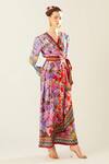 Buy_Rajdeep Ranawat_Multi Color Silk Embroidery V-neck Udipti Floret Pattern Wrap Dress_at_Aza_Fashions