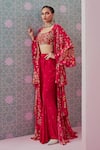 Buy_Krisha sunny Ramani_Fuchsia Cape Georgette Printed Sequin Layered Jhumka Sharara Set _at_Aza_Fashions