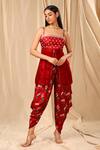 Buy_Masaba_Red Raw Silk Printed Spring Blossom Straight Dhoti Pant Set_at_Aza_Fashions