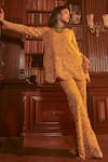 Buy_Ridhima Bhasin_Yellow Organza Embroidered Sequin Round Wahida Tunic And Palazzo Set  _at_Aza_Fashions