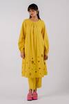 Buy_Tussah By Siddhi Shah_Yellow Cotton Cut-work Round Hem Kurta With Pant  _at_Aza_Fashions