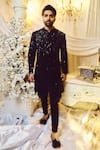 Buy_Varun Chakkilam_Black Polyester Embroidery Sherwani Set _at_Aza_Fashions