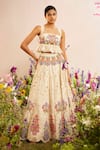 Buy_Chandrima_Ivory Chanderi Embroidered Thread Botanical Cut Work Lehenga _at_Aza_Fashions