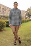 Buy_Raw & Rustic by Niti Bothra_Blue 60 Lea Checkered Linen Kurta Shirt _at_Aza_Fashions
