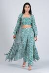 Buy_Soniya G_Blue Silk And Embellishment Floral & Sequin Square Cape & Pant Set _at_Aza_Fashions