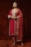 Buy_Shikhar Sharma_Pink Silk Chanderi Embroidered Pearl Leaf Neck Kurta Pant Set _at_Aza_Fashions
