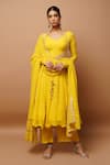 Buy_Ahi Clothing_Yellow Heavy Georgette Embroidery Zardozi Anarkali V Neck Gathered Sleeve Set _at_Aza_Fashions