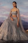 Buy_Rohit Gandhi + Rahul Khanna_Grey Tulle Crystals Sweetheart Neck Azurite Embroidered Lehenga Set _at_Aza_Fashions