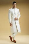 Buy_Kommal Sood_Off White Cotton Silk Embroidered Floral Flower Sherwani Jacket Set  _at_Aza_Fashions