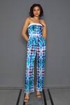 Buy_Redefine_Blue Mashru Silk Shibori Straight Print Tube Jogger Jumpsuit_at_Aza_Fashions