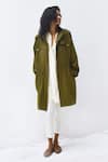 Buy_Kharakapas_Green Twill Collared Ash Tree Parka Jacket _at_Aza_Fashions