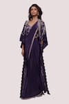 Buy_Onaya_Purple Crepe Embroidery Mirror Sweetheart Pre-draped Saree With Border Jacket _at_Aza_Fashions