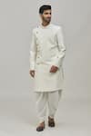 Buy_Arihant Rai Sinha_White Jacquard Woven Floral Motifs Sherwani Set _at_Aza_Fashions