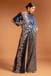 Buy_Sejal Kamdar_Blue Pure Satin Crepe Embellished Flower Embroidered And Print Jumpsuit  _at_Aza_Fashions