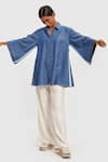 Buy_Reistor_Blue Tencel Collared Neck Oversized Kaftan Sleeved Shirt _at_Aza_Fashions