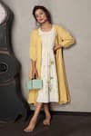 Buy_Falguni.Foram_Yellow Jacket Gauze Linen Printed And Applique Stripe & Dress Set  _at_Aza_Fashions