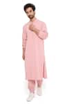 Buy_PS Men by Payal Singhal_Pink Lycra Striped Bomber Kurta And Joggers Set _at_Aza_Fashions