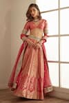 Buy_Studio Iris India_Pink Banarasi Silk Floral Pattern Plunge V Gulaal Lehenga Set _at_Aza_Fashions