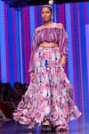 Buy_Krisha Sunny Ramani_Blue Blouse  Georgette Printed Striped One Shoulder And Skirt Set _at_Aza_Fashions