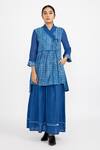 Buy_Jayati Goenka_Blue Cotton Handblock Print Checkered High Low Tunic And Skirt Set _at_Aza_Fashions