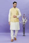 Buy_Aryavir Malhotra_Yellow Bundi Jacquard Banarasi Silk Mandarin Collar Sleeveless And Kurta Set _at_Aza_Fashions