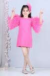 Buy_The little celebs_Pink Imported Crepe Plain Round Neck Dress _at_Aza_Fashions