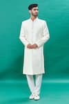 Buy_RNG Safawala_Off White Raw Silk Embroidered Floral Pattern Sherwani Set _at_Aza_Fashions