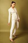 Shop_Rohit Gandhi + Rahul Khanna_White Silk, Georgette Sequins Polaroid Hand Embellished Jacket And Trouser Set _at_Aza_Fashions
