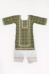 Buy_Yuvraani Jaipur_Green Cotton Gota Patti, Embroidery Printed Kurta And Pant Set _at_Aza_Fashions
