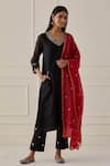 Buy_Kamaltaas_Black Chanderi Silk Embroidery Gota V Neck Straight Kurta Set  _at_Aza_Fashions