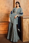 Buy_Aneesh Agarwaal_Blue Chiffon Print Ikat Round Neck Kurta Sharara Set _at_Aza_Fashions