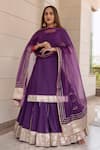 Buy_POMCHA JAIPUR_Purple Gota Patti Round Neck Falguni Zari Border Cotton Kurta Set _at_Aza_Fashions