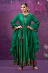 Buy_Label Niti Bothra_Green Kora Silk Mughal Round Floral Applique Anarkali With Dupatta _at_Aza_Fashions