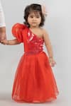 Buy_Darleen Kids Couture_Red Chanderi Embroidery Sequins Patakhaa Blouse Lehenga Set _at_Aza_Fashions