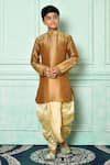 Buy_Petite Pomme_Brown Silk Pearls, Embroidery Buttoned Kurta With Dhoti Pant _at_Aza_Fashions